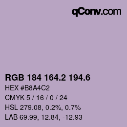 カラーコード: RGB 184 164.2 194.6 | qconv.com