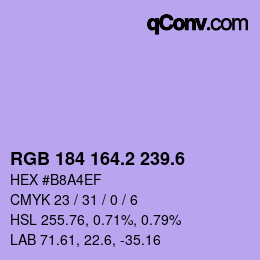 カラーコード: RGB 184 164.2 239.6 | qconv.com