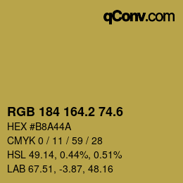 カラーコード: RGB 184 164.2 74.6 | qconv.com