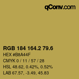 カラーコード: RGB 184 164.2 79.6 | qconv.com
