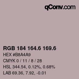カラーコード: RGB 184 164.6 169.6 | qconv.com