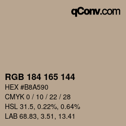 Código de color: RGB 184 165 144 | qconv.com