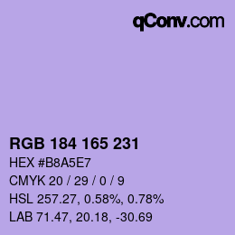 カラーコード: RGB 184 165 231 | qconv.com
