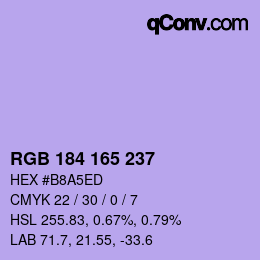 Color code: RGB 184 165 237 | qconv.com