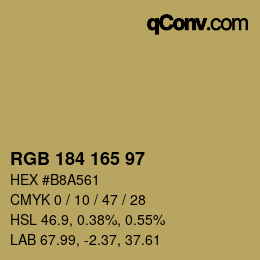 Color code: RGB 184 165 97 | qconv.com