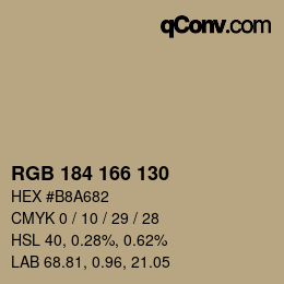 Color code: RGB 184 166 130 | qconv.com