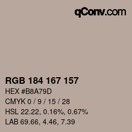 Color code: RGB 184 167 157 | qconv.com