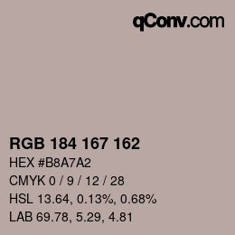 カラーコード: RGB 184 167 162 | qconv.com