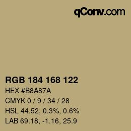 Color code: RGB 184 168 122 | qconv.com