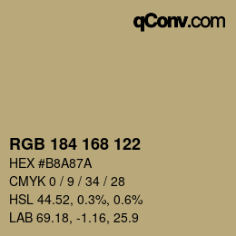 颜色代码: RGB 184 168 122 | qconv.com