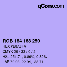 Color code: RGB 184 168 250 | qconv.com