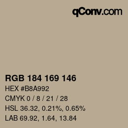 Color code: RGB 184 169 146 | qconv.com