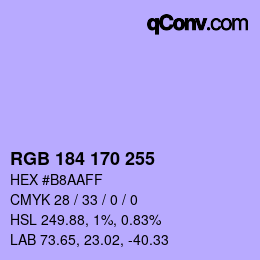 Color code: RGB 184 170 255 | qconv.com