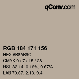 Color code: RGB 184 171 156 | qconv.com