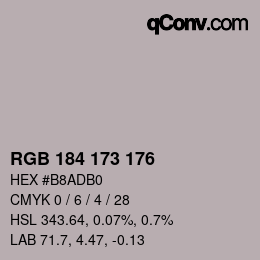 Color code: RGB 184 173 176 | qconv.com