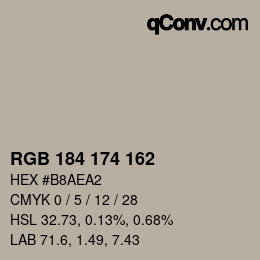 Color code: RGB 184 174 162 | qconv.com