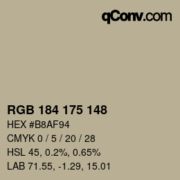Código de color: RGB 184 175 148 | qconv.com