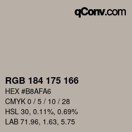 Color code: RGB 184 175 166 | qconv.com