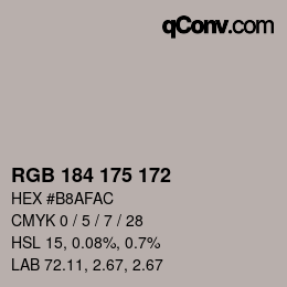 Color code: RGB 184 175 172 | qconv.com