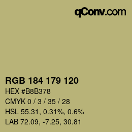 Color code: RGB 184 179 120 | qconv.com