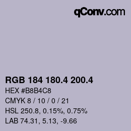 カラーコード: RGB 184 180.4 200.4 | qconv.com