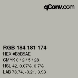 Color code: RGB 184 181 174 | qconv.com