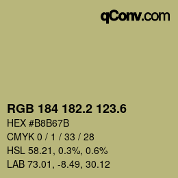 カラーコード: RGB 184 182.2 123.6 | qconv.com