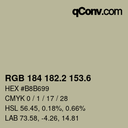 カラーコード: RGB 184 182.2 153.6 | qconv.com