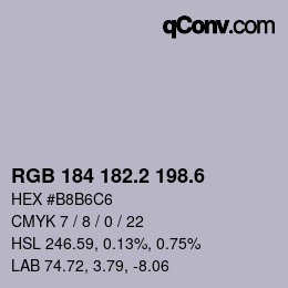 カラーコード: RGB 184 182.2 198.6 | qconv.com