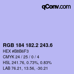 カラーコード: RGB 184 182.2 243.6 | qconv.com