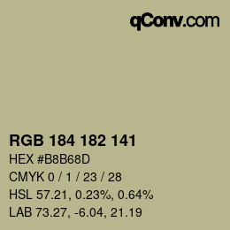 Color code: RGB 184 182 141 | qconv.com