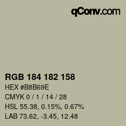 Código de color: RGB 184 182 158 | qconv.com