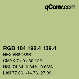 カラーコード: RGB 184 198.4 139.4 | qconv.com