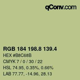 カラーコード: RGB 184 198.8 139.4 | qconv.com