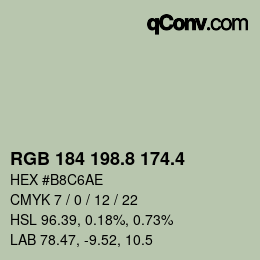 カラーコード: RGB 184 198.8 174.4 | qconv.com