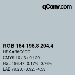 カラーコード: RGB 184 198.8 204.4 | qconv.com