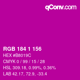 カラーコード: RGB 184 1 156 | qconv.com