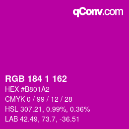Farbcode: RGB 184 1 162 | qconv.com