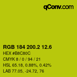 カラーコード: RGB 184 200.2 12.6 | qconv.com