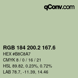 カラーコード: RGB 184 200.2 167.6 | qconv.com