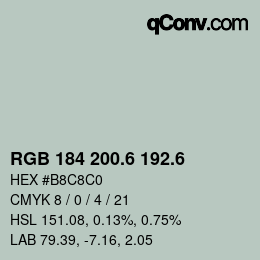 カラーコード: RGB 184 200.6 192.6 | qconv.com