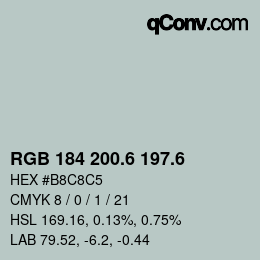 カラーコード: RGB 184 200.6 197.6 | qconv.com