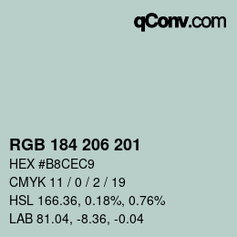 Color code: RGB 184 206 201 | qconv.com