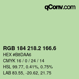 カラーコード: RGB 184 218.2 166.6 | qconv.com