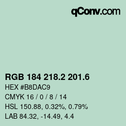 カラーコード: RGB 184 218.2 201.6 | qconv.com
