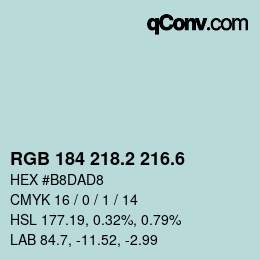カラーコード: RGB 184 218.2 216.6 | qconv.com