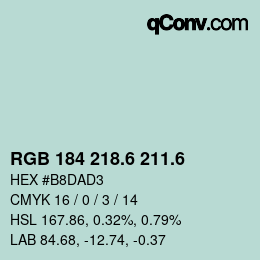 カラーコード: RGB 184 218.6 211.6 | qconv.com