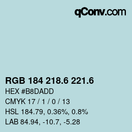 カラーコード: RGB 184 218.6 221.6 | qconv.com