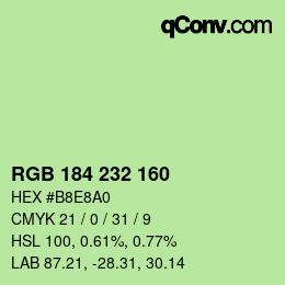 Color code: RGB 184 232 160 | qconv.com