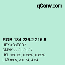 カラーコード: RGB 184 236.2 215.6 | qconv.com